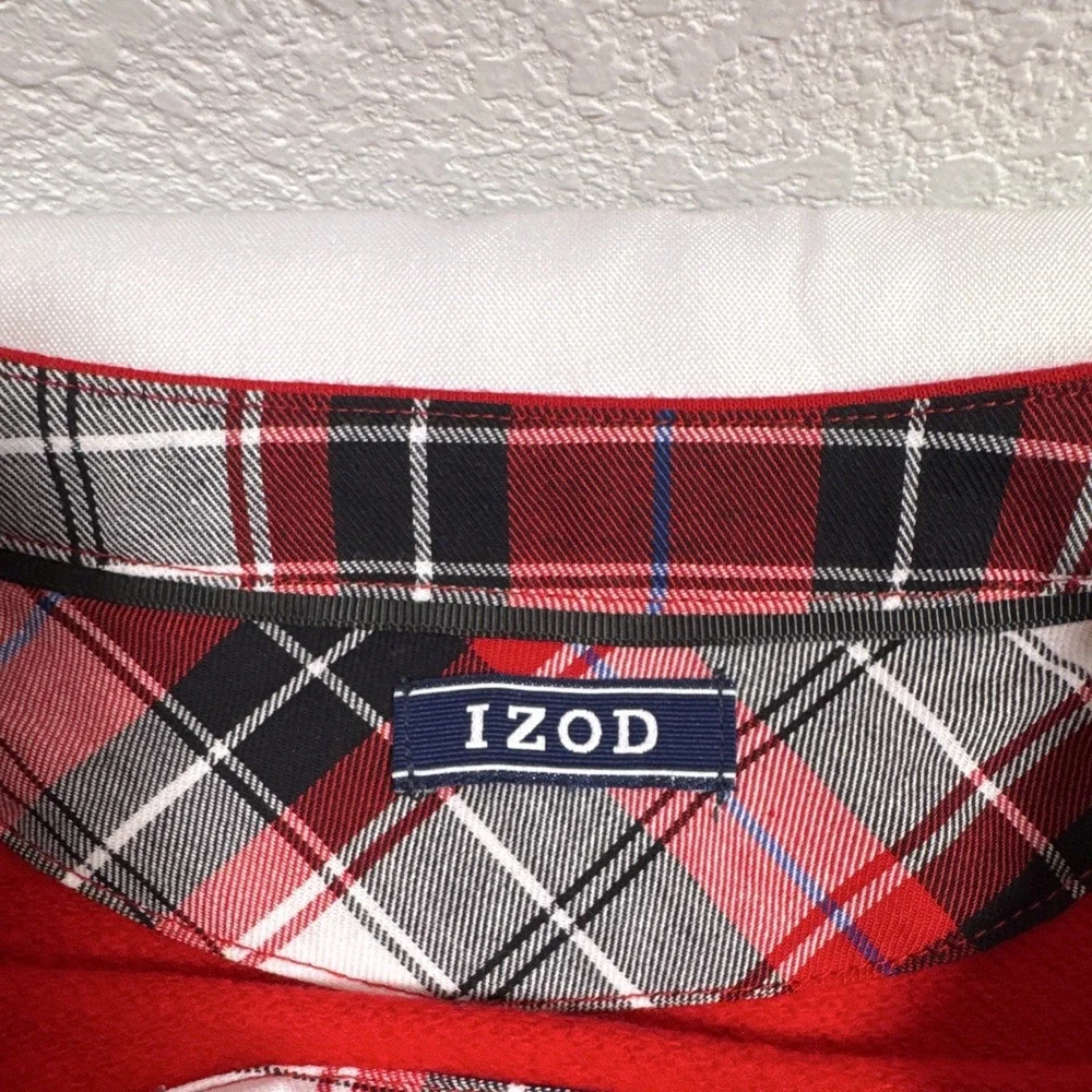 IZOD Women's One Size Red Fleece Plaid Lounge Set Long Sleeve Tie Bow